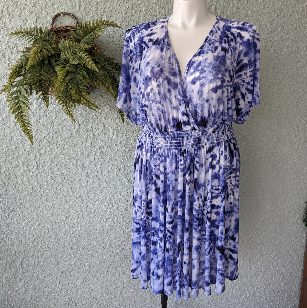 Torrid Mesh Smock Waist Coverup Dress tie-dye purple and‎ black women's size 2